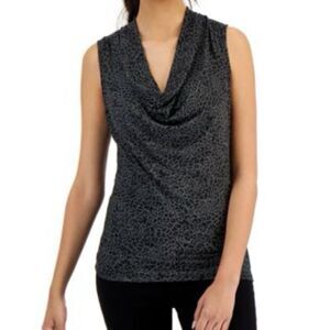 Theory Women's Animal Print Grey Black Sleeveless Cowl Neck Top Size Small